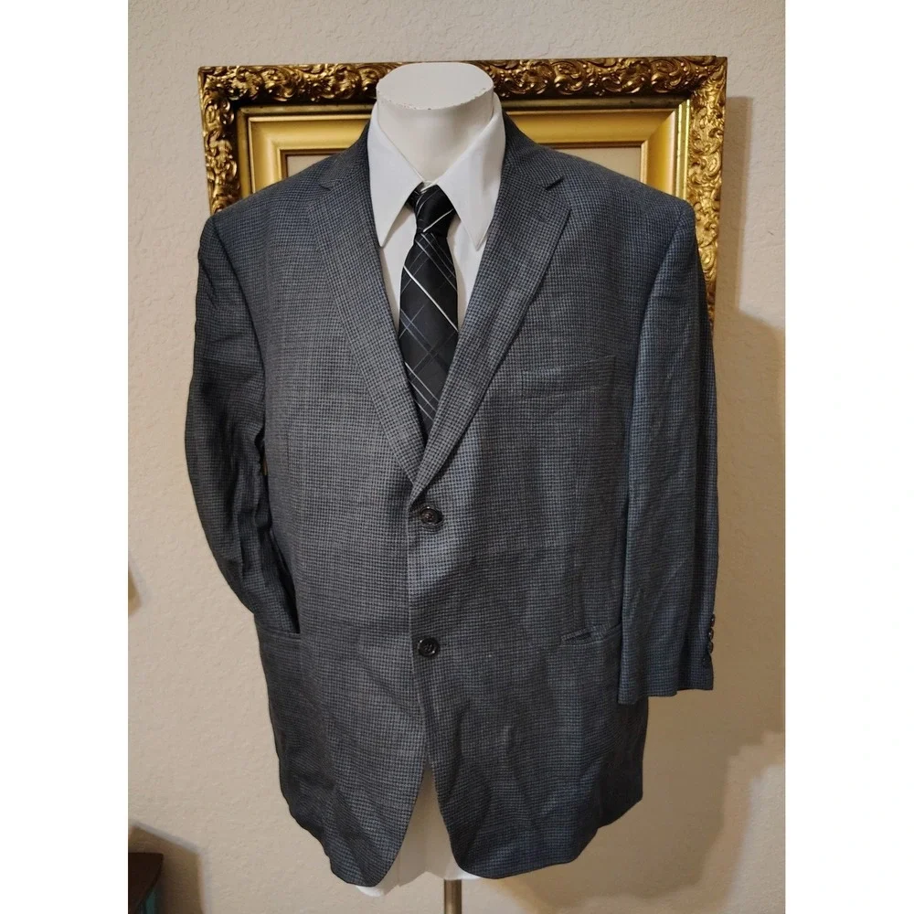 Lauren Ralph Lauren Mens 44S‎ Silk Wool Blazer Grey Houndstooth Sport Coat